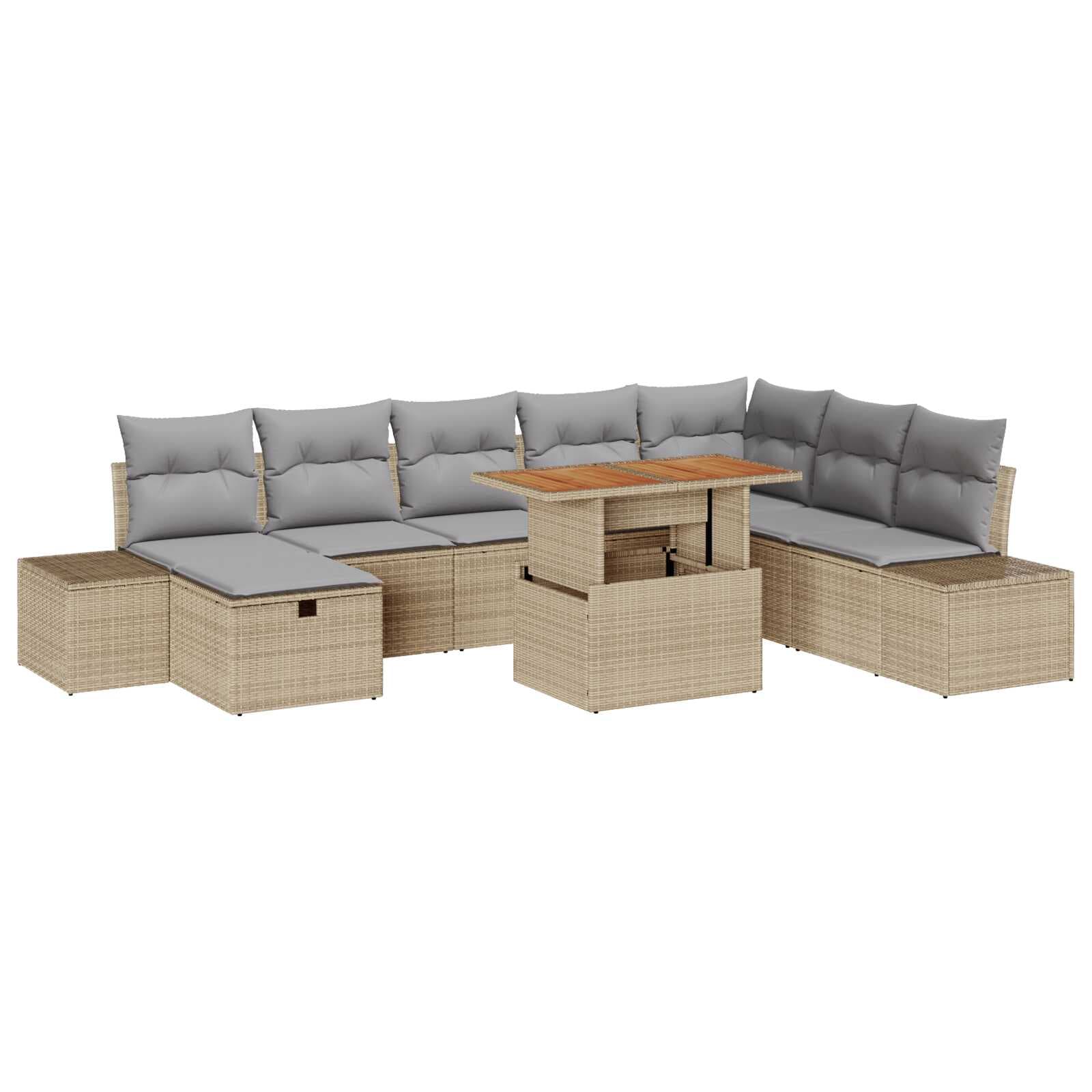 vidaXL Conjunto de Sofá de Jardim com almofada 9 pcs Bege vime PE