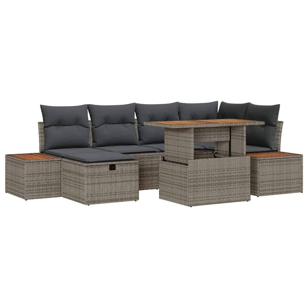 vidaXL Conjunto de Sofá de Jardim com almofada 7 pcs Cinzeto vime PE