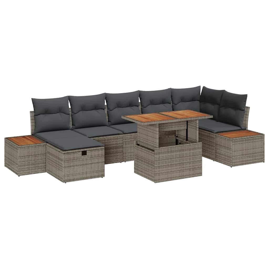 vidaXL Conjunto de Sofá de Jardim com almofada 8 pcs Cinzeto vime PE