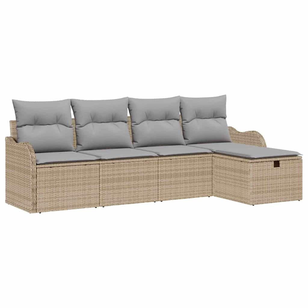 vidaXL Conjunto de Sofá de Jardim 5 pcs Bege Rattan Sintético