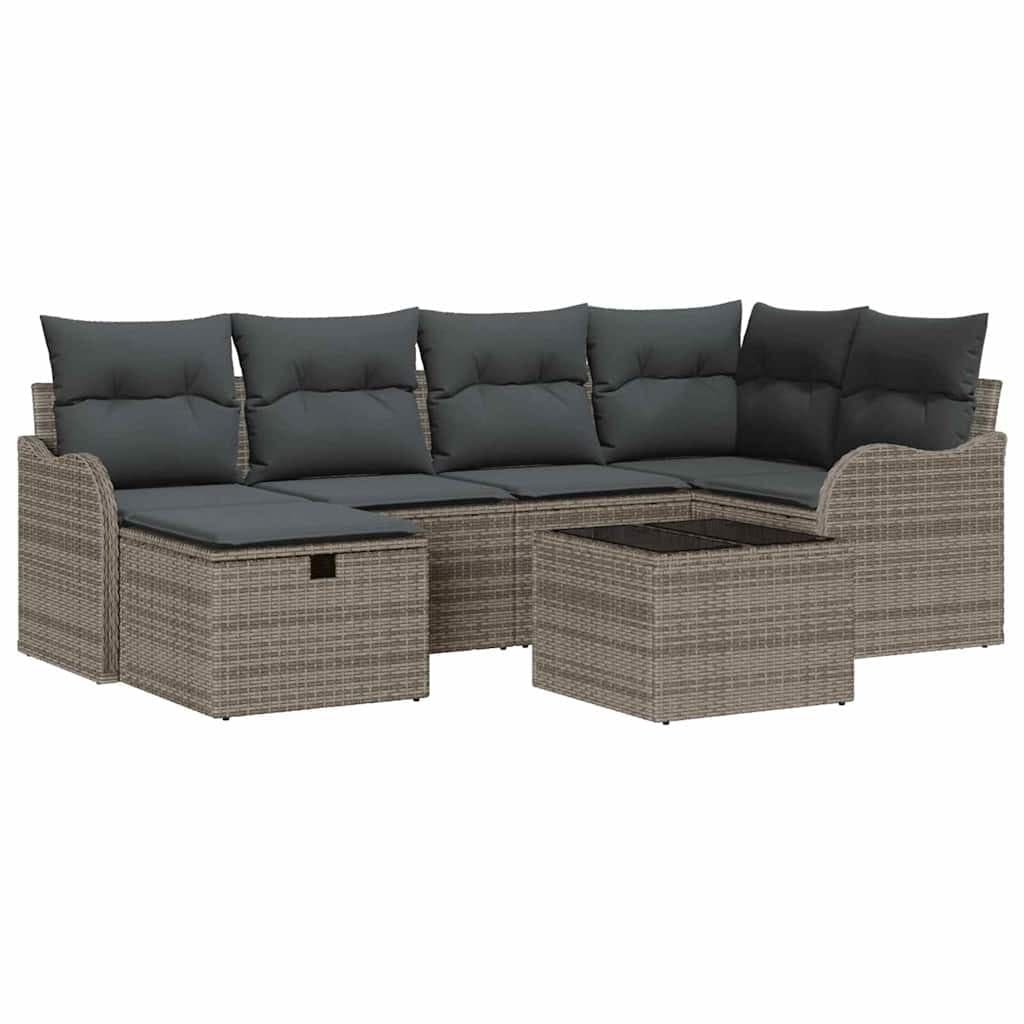 vidaXL Conjunto de Sofá de Jardim 7 pcs Cinzeto Rattan Sintético