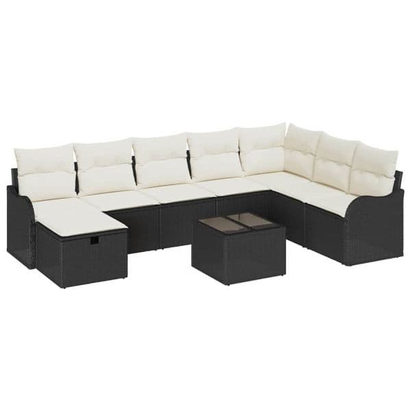 vidaXL Conjunto de Sofá de Jardim 9 Peças Preto Rattan Sintético - 7635065