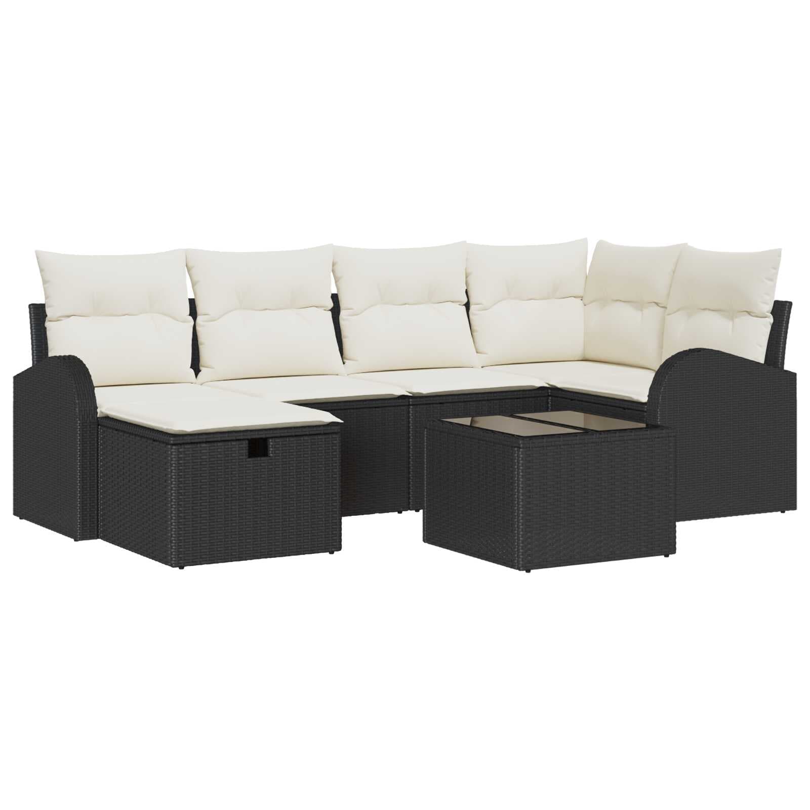 vidaXL Conjunto de Sofá de Jardim 7 Peças Preto Rattan Sintético - 1249509435
