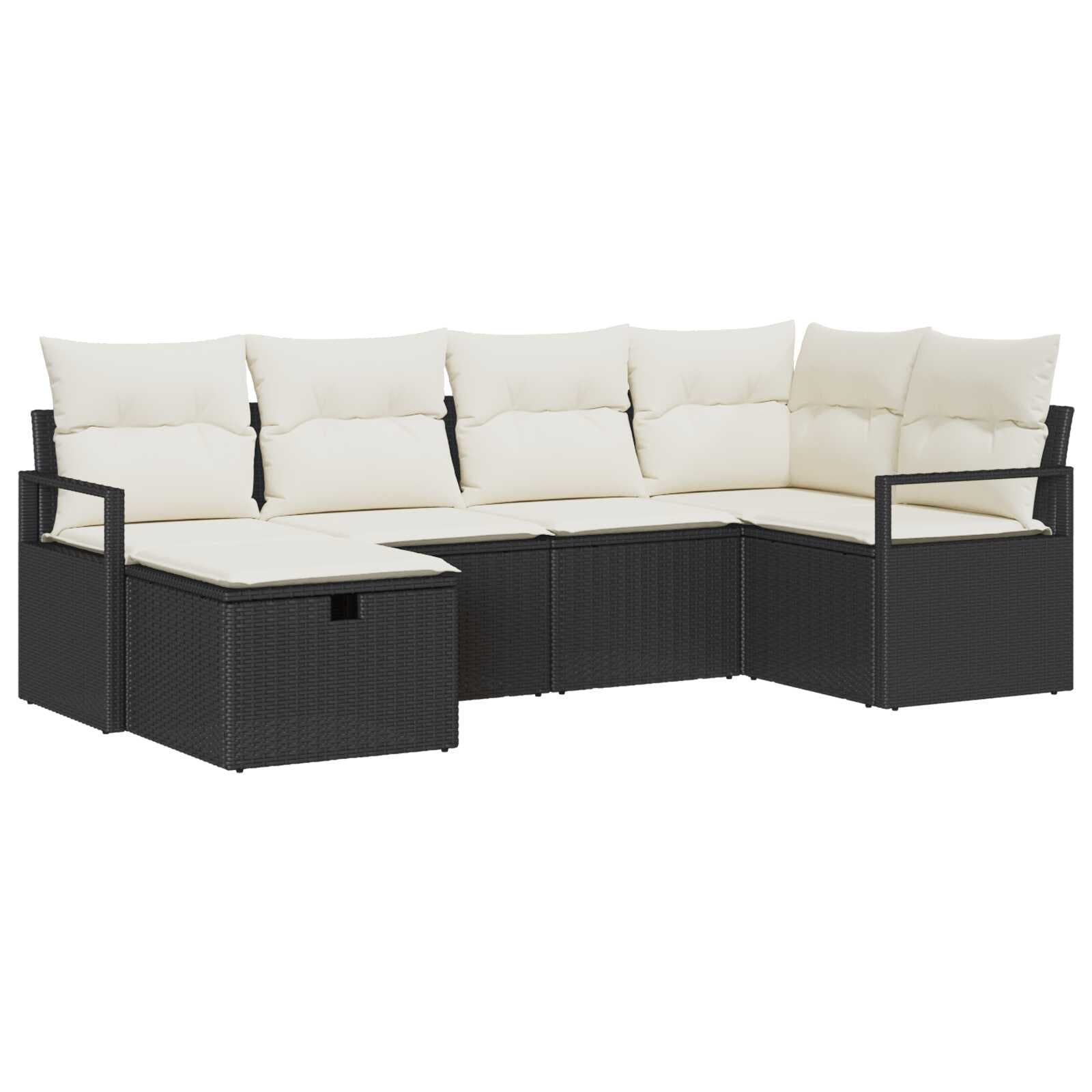 vidaXL Conjunto de Sofá de Jardim com Almofada 6 Peças Preto Vime Pe - 1386437453