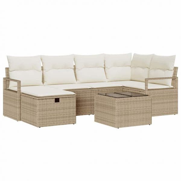 vidaXL Conjunto de Sofá de Jardim 7 Peças Bege Rattan Sintético - 2151731409