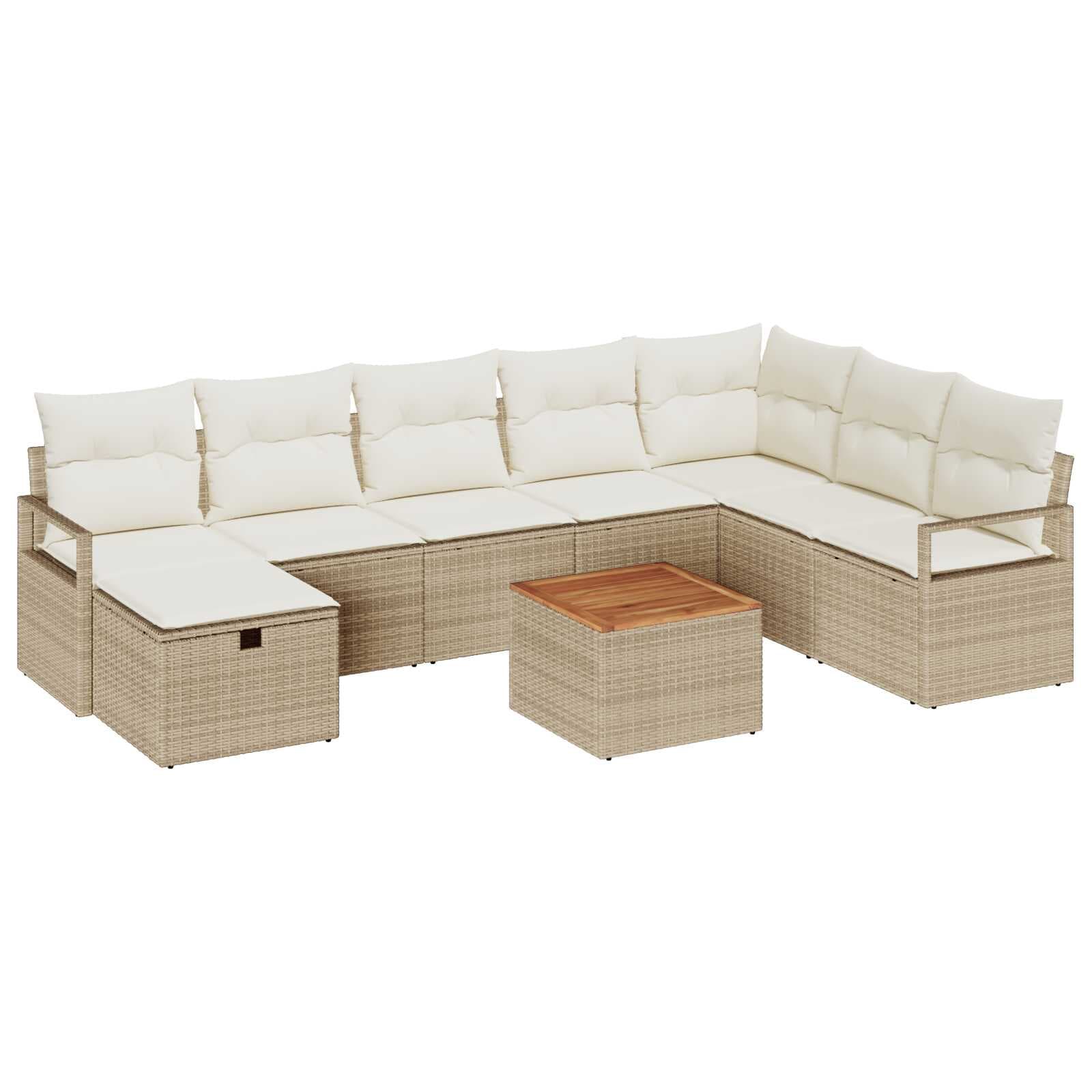 vidaXL Conjunto de Sofá de Jardim 9 pcs Bege Rattan Sintético
