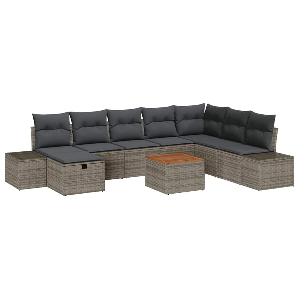 vidaXL Conjunto de Sofá de Jardim 9 pcs Cinzeto Rattan Sintético