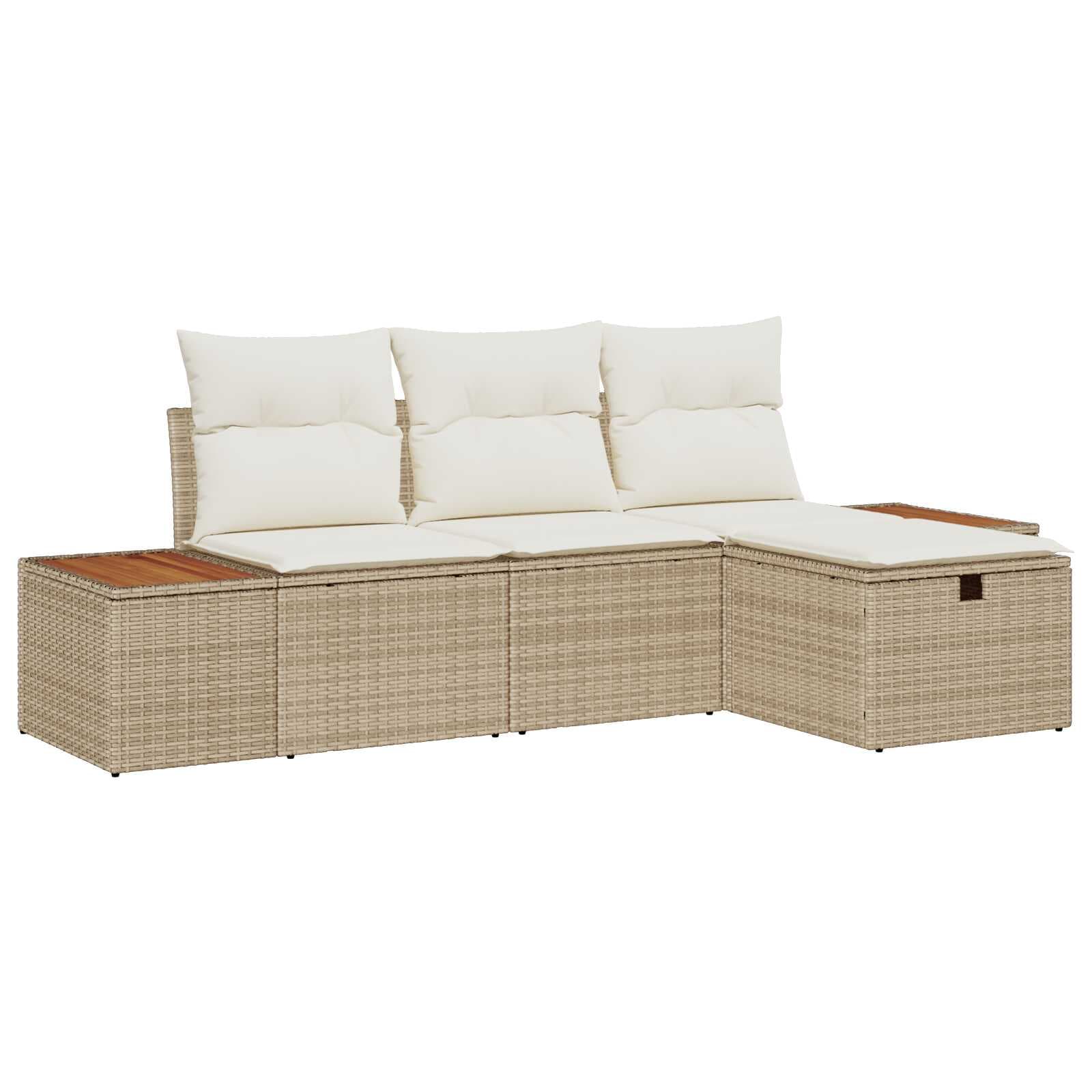 vidaXL Conjunto de Sofá de Jardim com almofada 4 pcs Bege vime PE