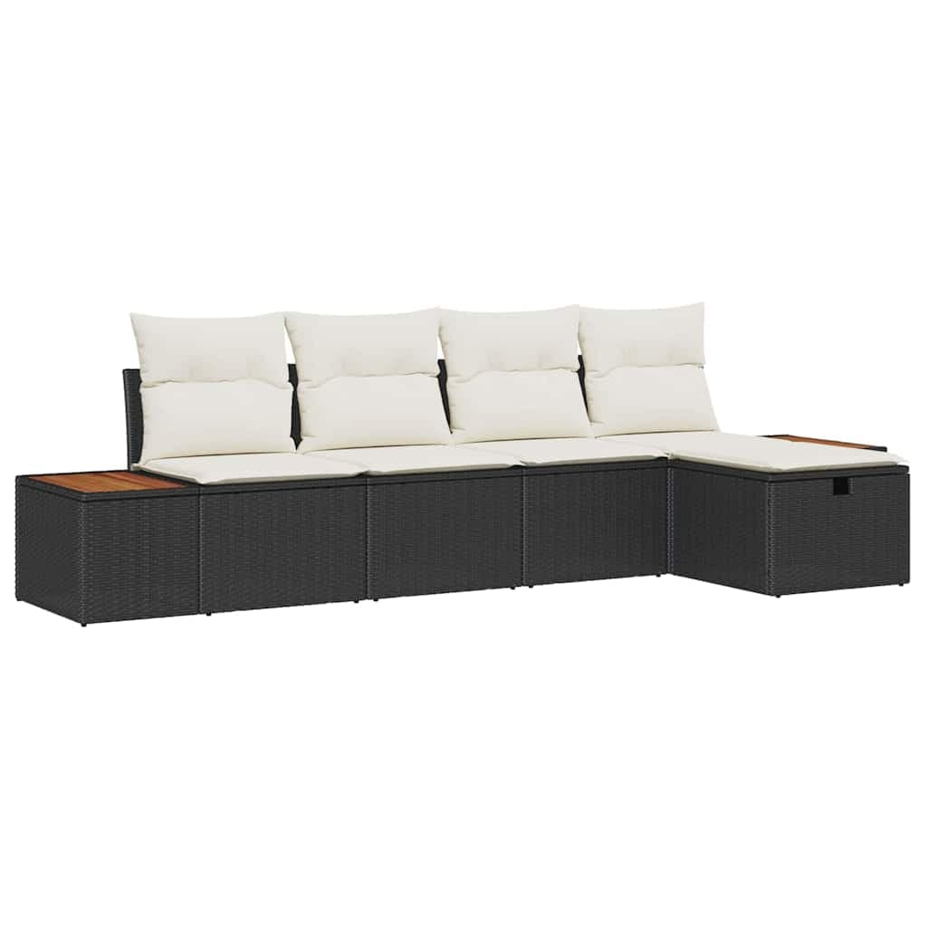 vidaXL Conjunto de Sofá de Jardim 5 pcs Preto Rattan Sintético