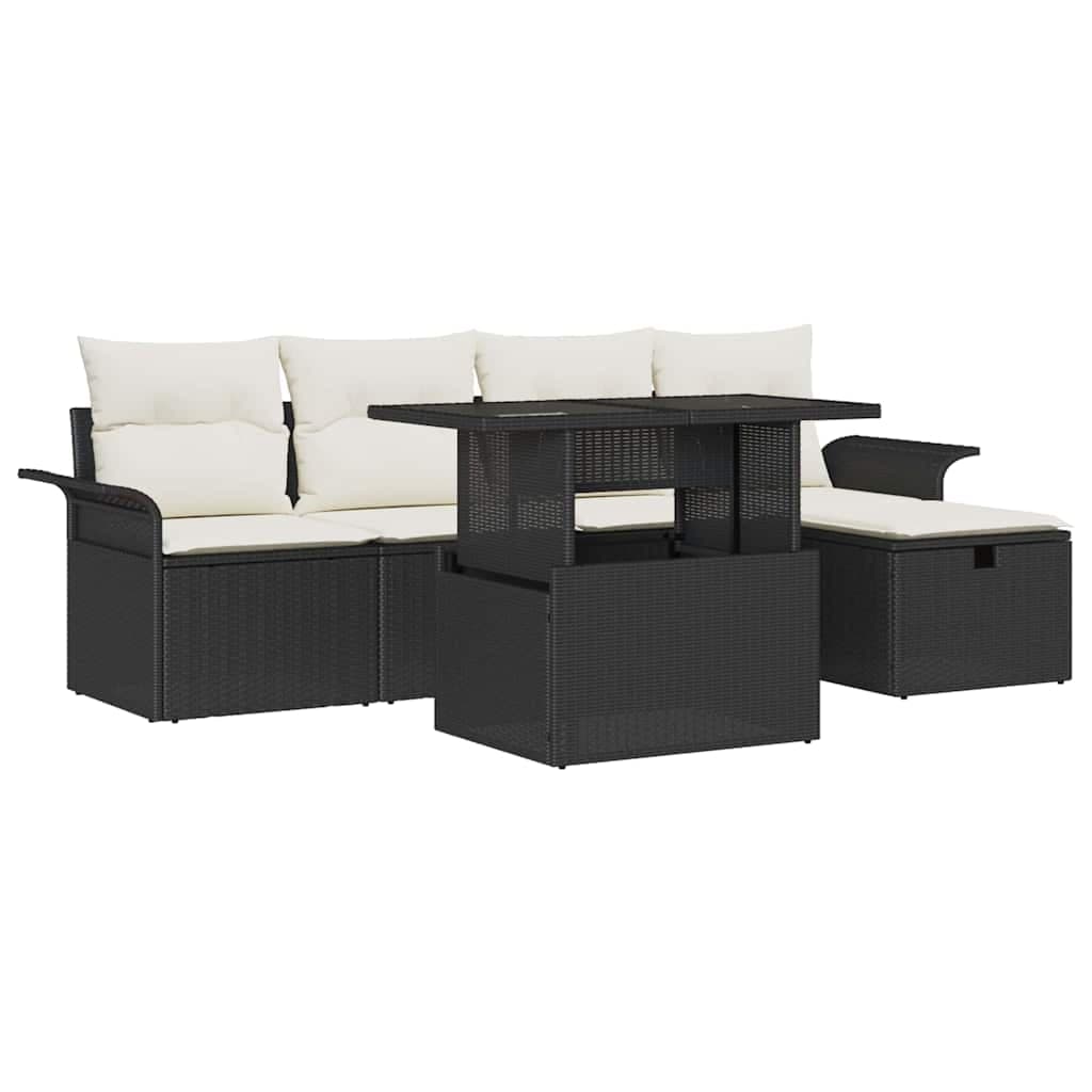 vidaXL Conjunto de Sofá de Jardim 6 Peças Preto Rattan Sintético - 1841509479
