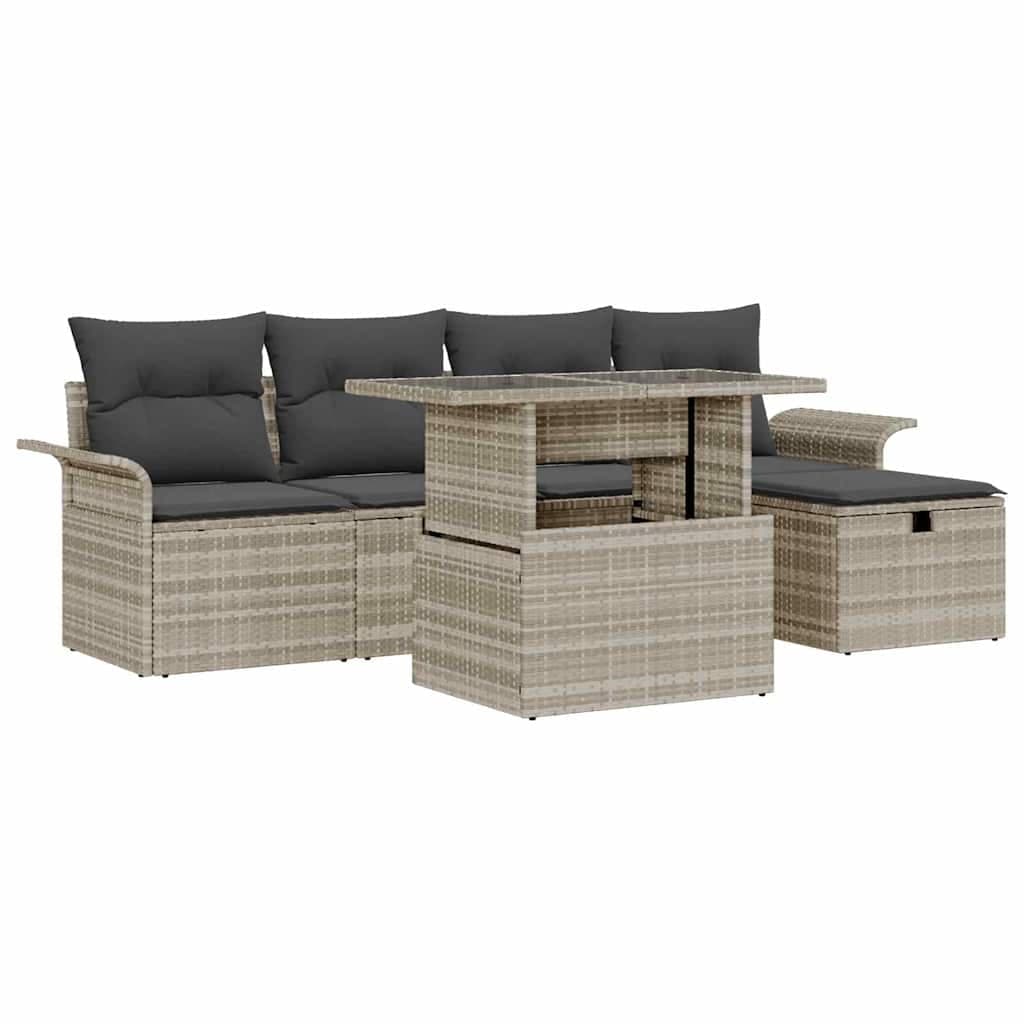 vidaXL Conjunto de Sofá de Jardim com almofada 6 pcs Cinzento-claro