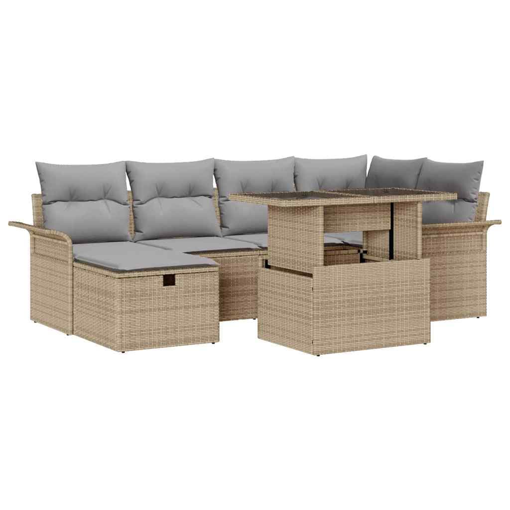 vidaXL Conjunto de Sofá de Jardim 7 pcs Bege Rattan Sintético