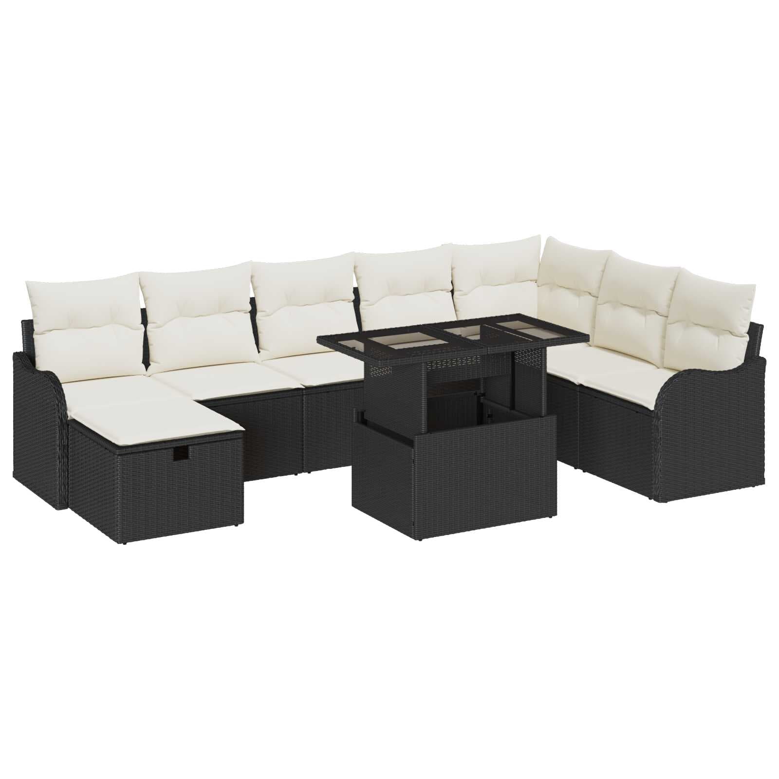 vidaXL Conjunto de Sofá de Jardim 9 Peças Preto Rattan Sintético - 1563849794