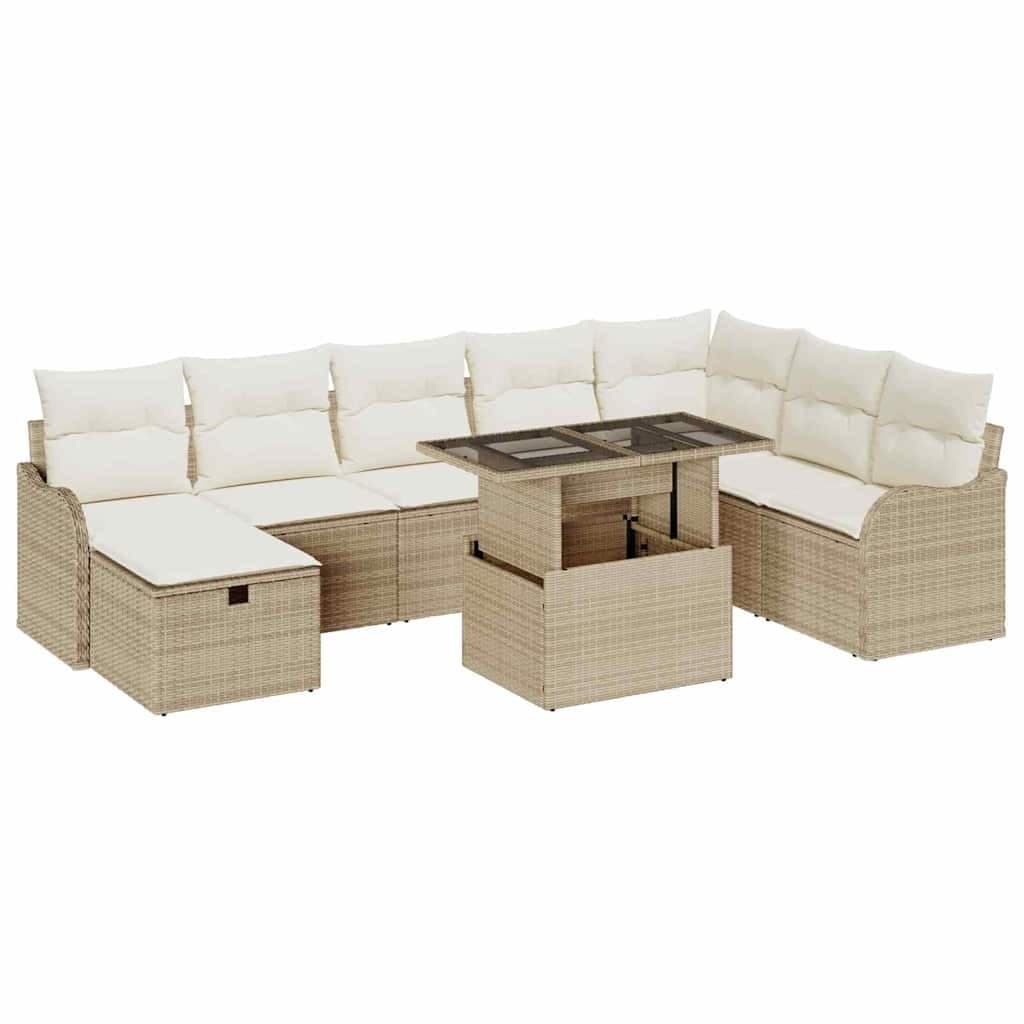 vidaXL Conjunto de Sofá de Jardim 9 Peças Bege Rattan Sintético - 2907627574