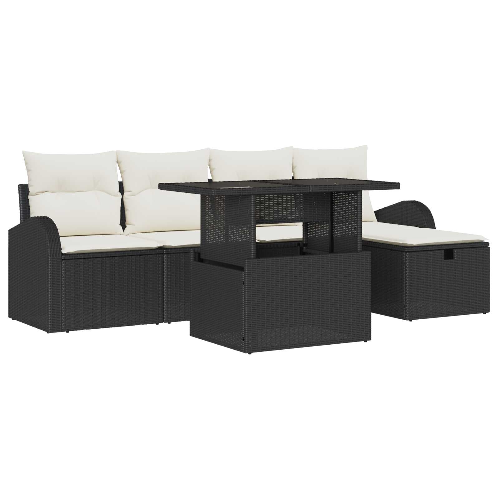 vidaXL Conjunto de Sofá de Jardim 6 Peças Preto Rattan Sintético - 1143817475