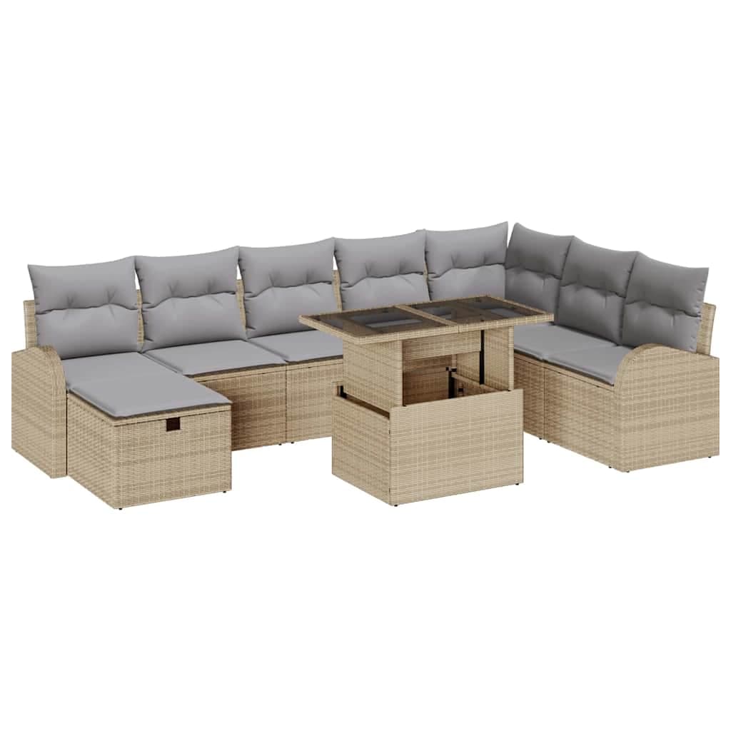 vidaXL Conjunto de Sofá de Jardim 9 pcs Bege Rattan Sintético