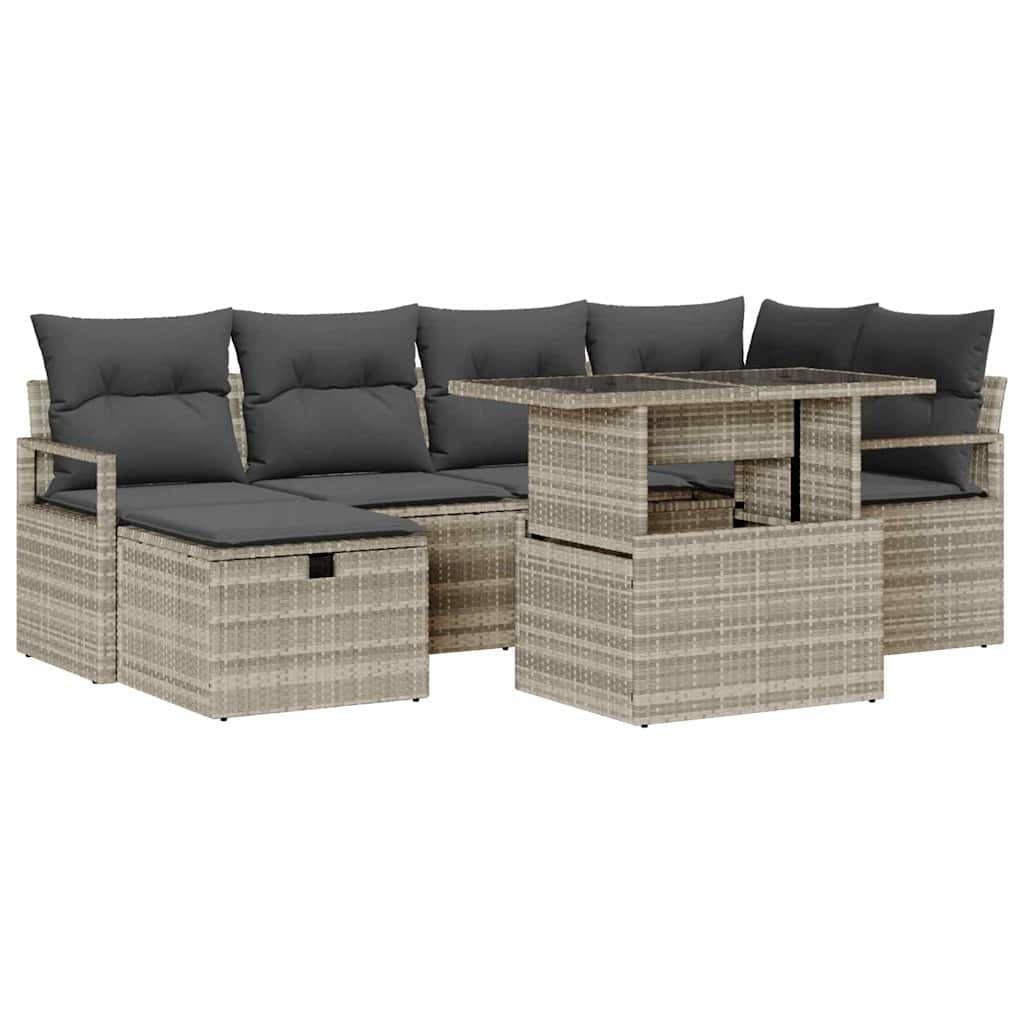 vidaXL Conjunto de Sofá de Jardim com almofada 7 pcs Cinzento-claro