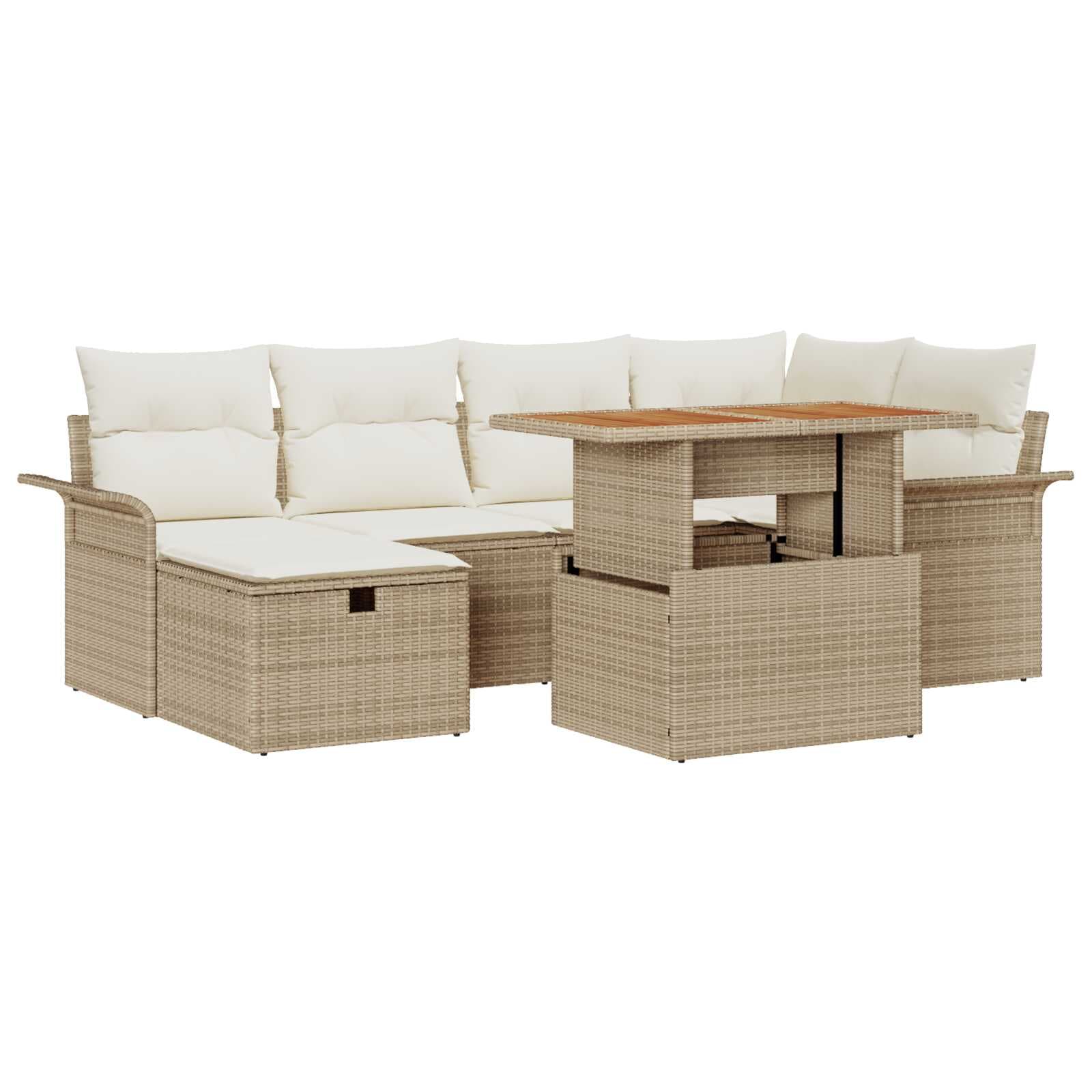 vidaXL Conjunto de Sofá de Jardim 7 Peças Bege Vime Pe - 1820639918