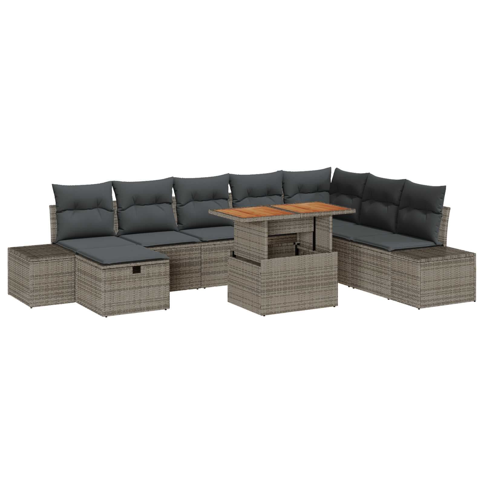 vidaXL Conjunto de Sofá de Jardim 9 pcs Cinzeto Rattan Sintético