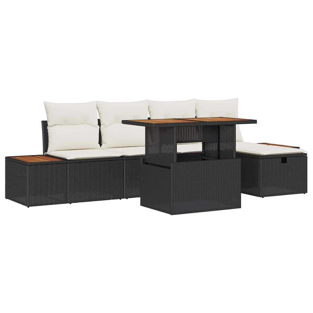 vidaXL Conjunto de Sofá de Jardim 6 Peças Preto Vime Pe - 3798669876