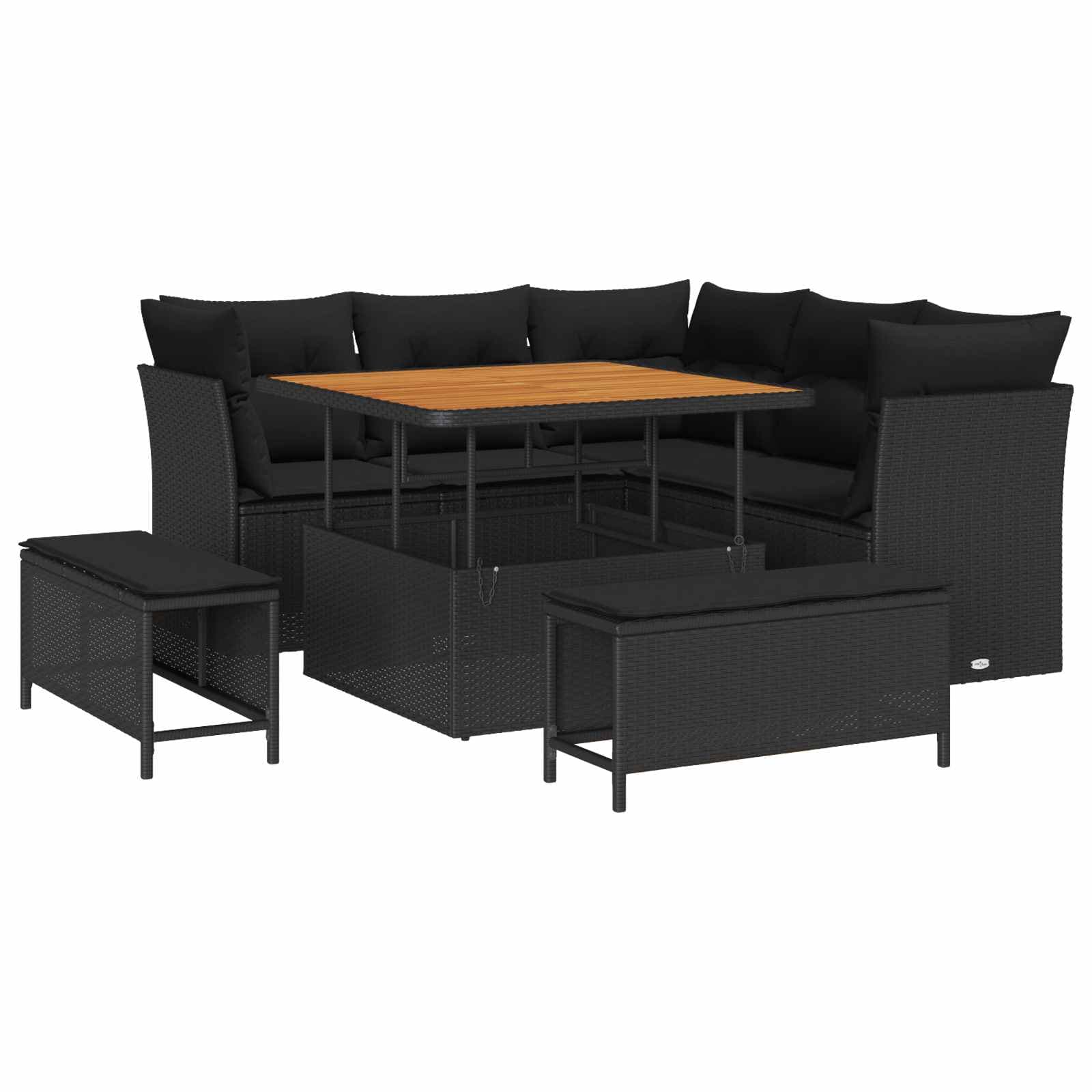 vidaXL Conjunto de Sofá de Jardim 8 pcs Preto vime PE