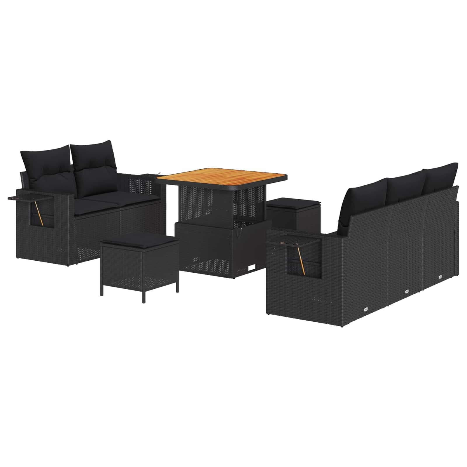 vidaXL Conjunto de Sofá de Jardim com Almofada 8 Peças Preto Vime Pe - 691422290