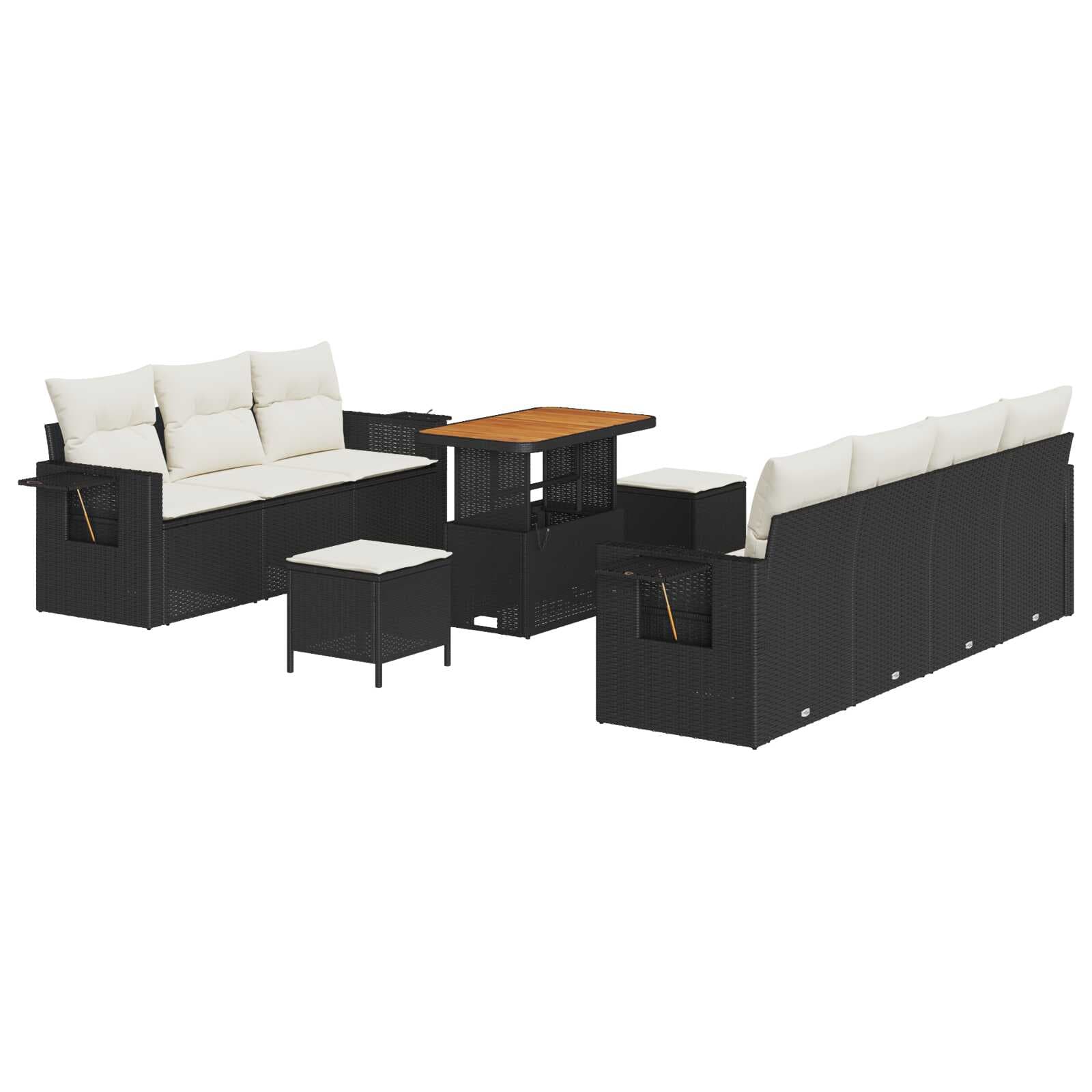 vidaXL Conjunto de Sofá de Jardim com almofada 10 pcs Preto vime PE