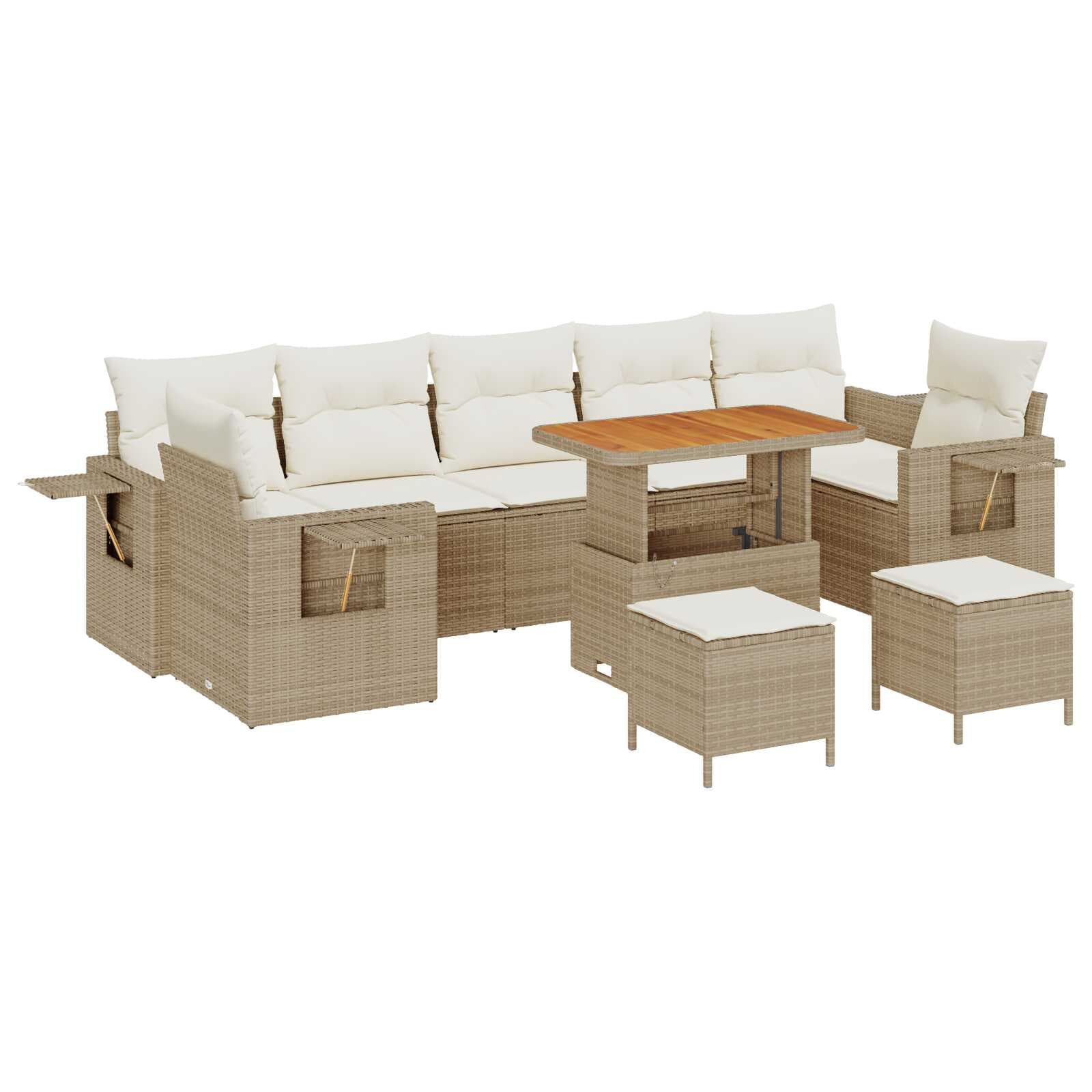 vidaXL Conjunto de Sofá de Jardim 10 Peças Bege Vime Pe - 3144287009