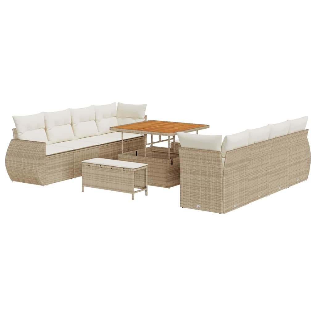 vidaXL Conjunto de Sofá de Jardim com Almofada 11 Peças Bege Vime Pe - 2013820473