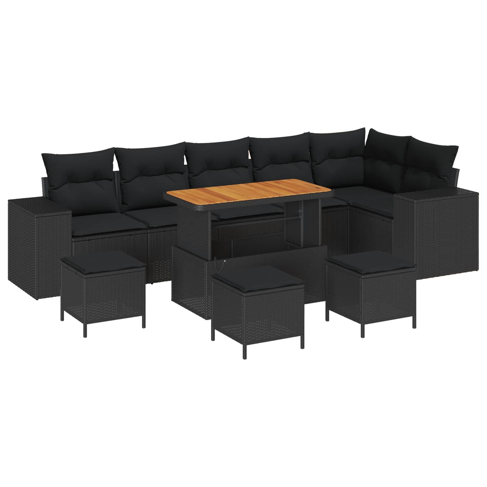 vidaXL Conjunto de Sofá de Jardim com Almofada 10 Peças Preto Vime Pe - 3142583097