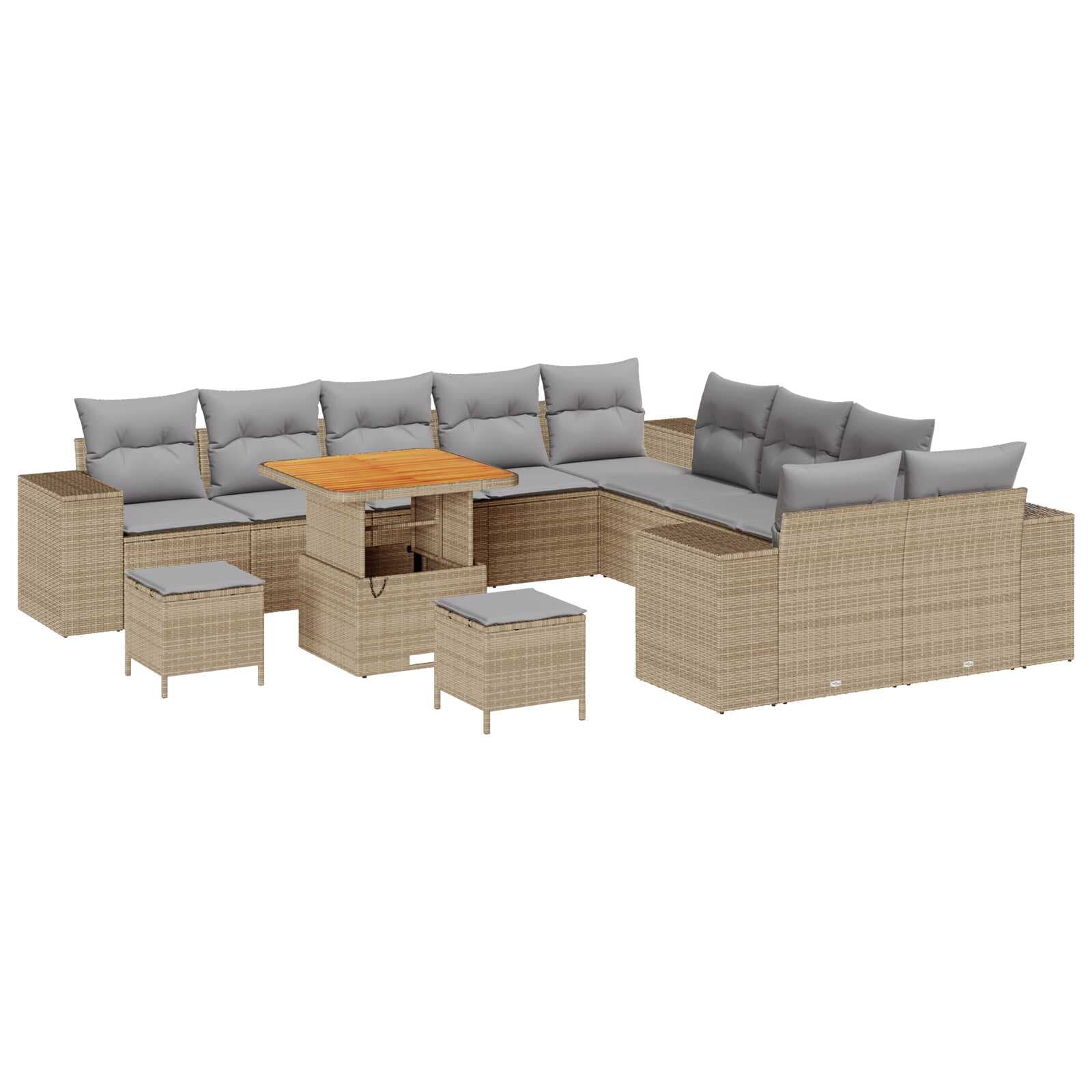 vidaXL Conjunto de Sofá de Jardim com almofada 13 pcs Bege vime PE