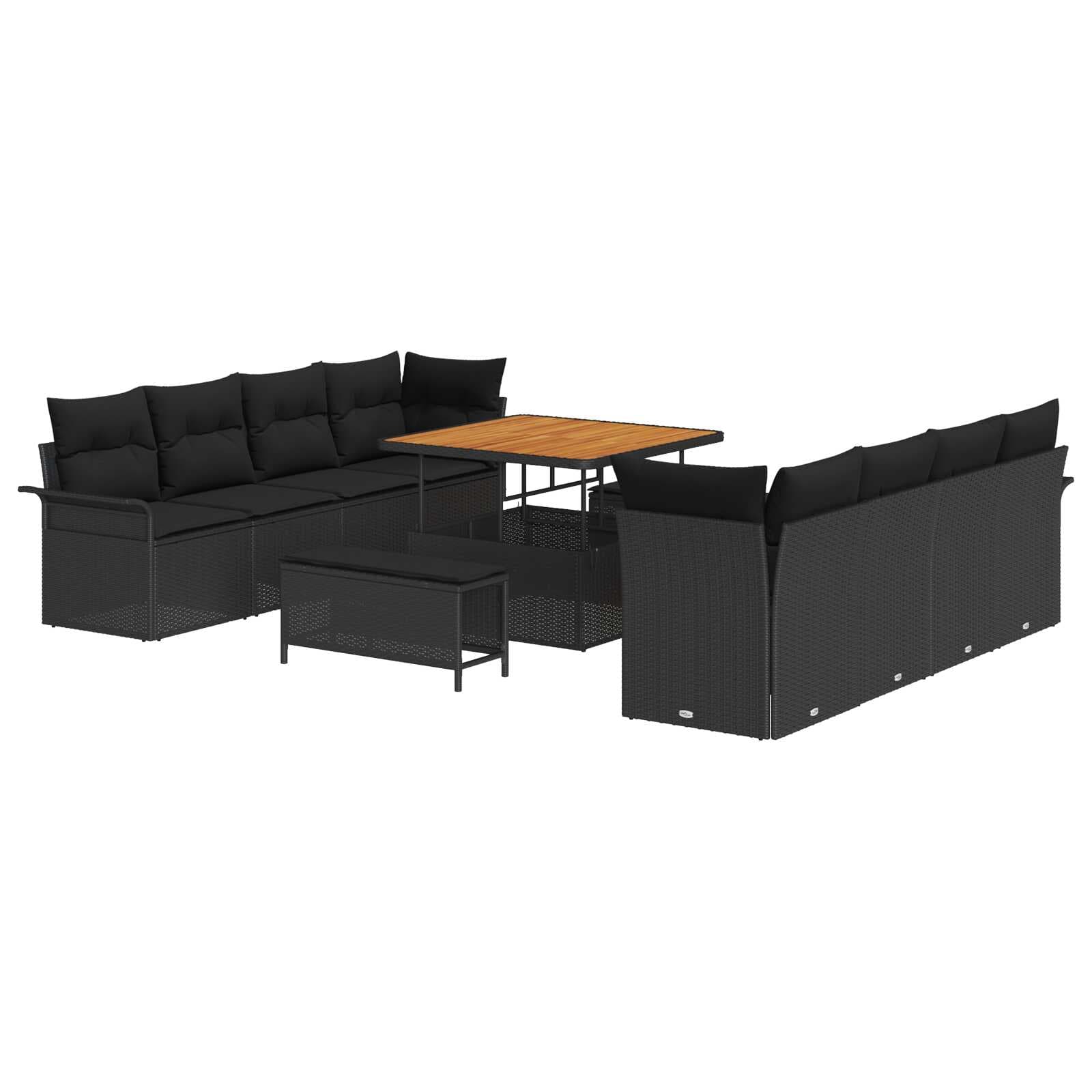 vidaXL Conjunto de Sofá de Jardim com almofada 11 pcs Preto vime PE