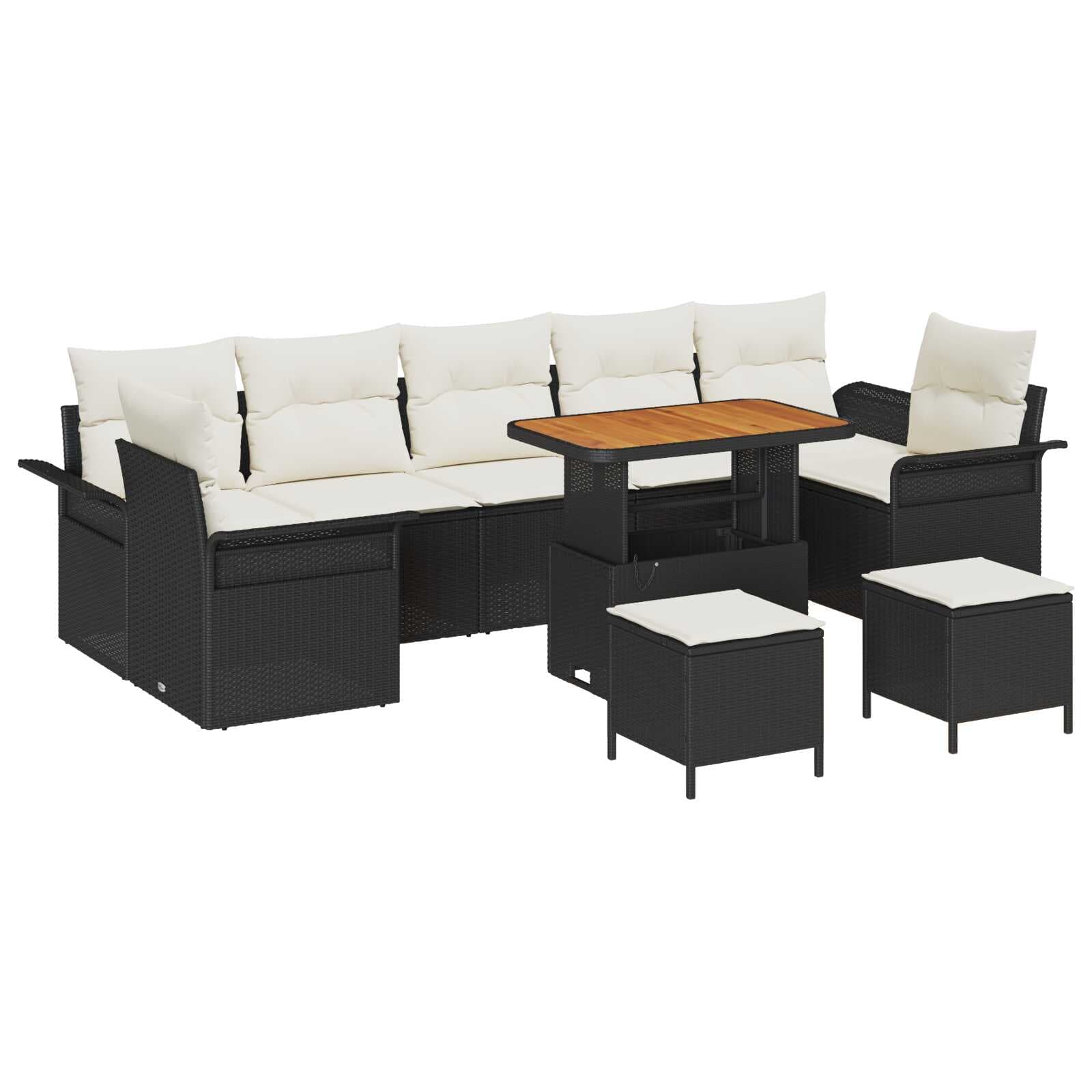 vidaXL Conjunto de Sofá de Jardim com Almofada 10 Peças Preto Vime Pe - 3276722602
