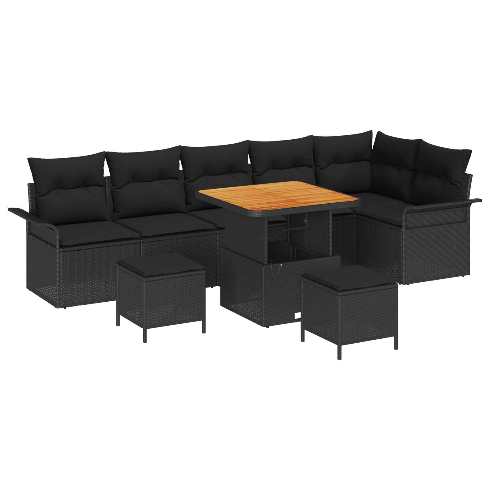 vidaXL Conjunto de Sofá de Jardim com Almofada 9 Peças Preto Vime Pe - 3972583048