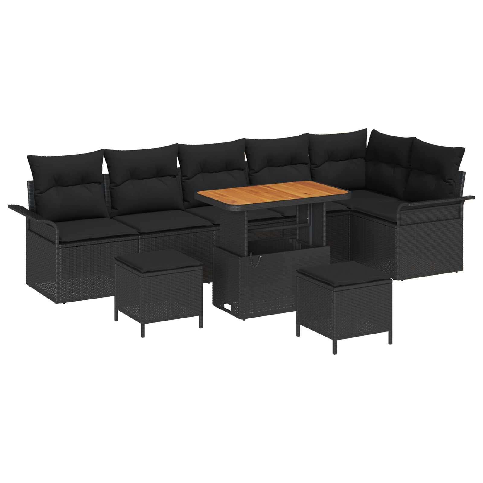 vidaXL Conjunto de Sofá de Jardim com almofada 9 pcs Preto vime PE
