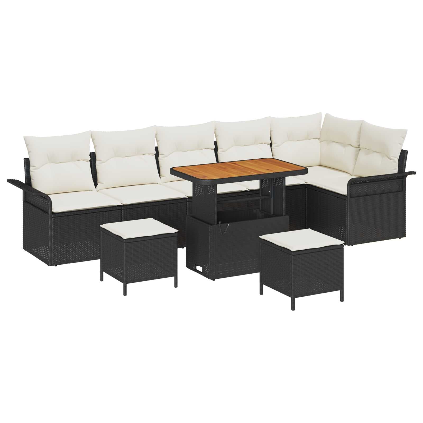 vidaXL Conjunto de Sofá de Jardim com Almofada 9 Peças Preto Vime Pe - 4234523618