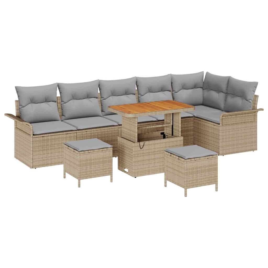 vidaXL Conjunto de Sofá de Jardim com almofada 9 pcs Bege vime PE