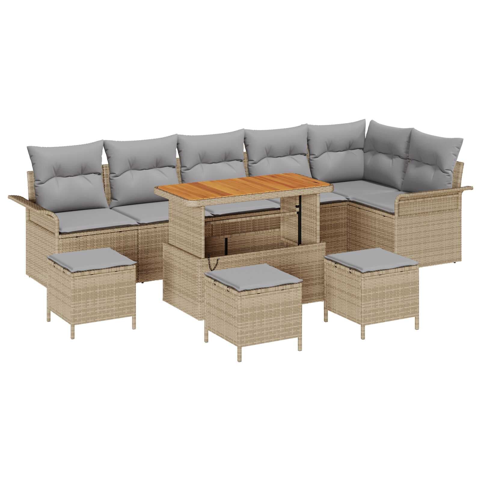 vidaXL Conjunto de Sofá de Jardim com almofada 10 pcs Bege vime PE