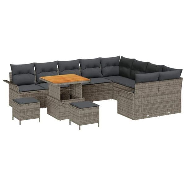 vidaXL Conjunto de Sofá de Jardim com Almofada 12 Peças Cinzeto Vime Pe - 657486933
