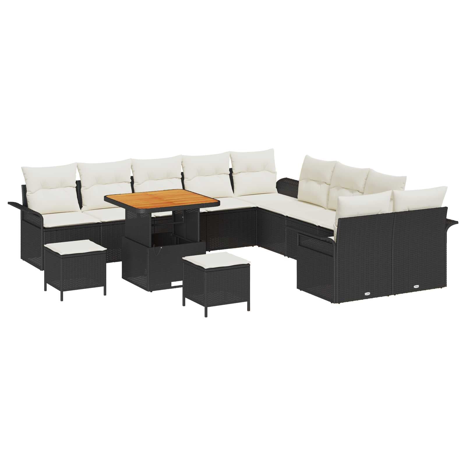 vidaXL Conjunto de Sofá de Jardim com Almofada 13 Peças Preto Vime Pe - 549062753