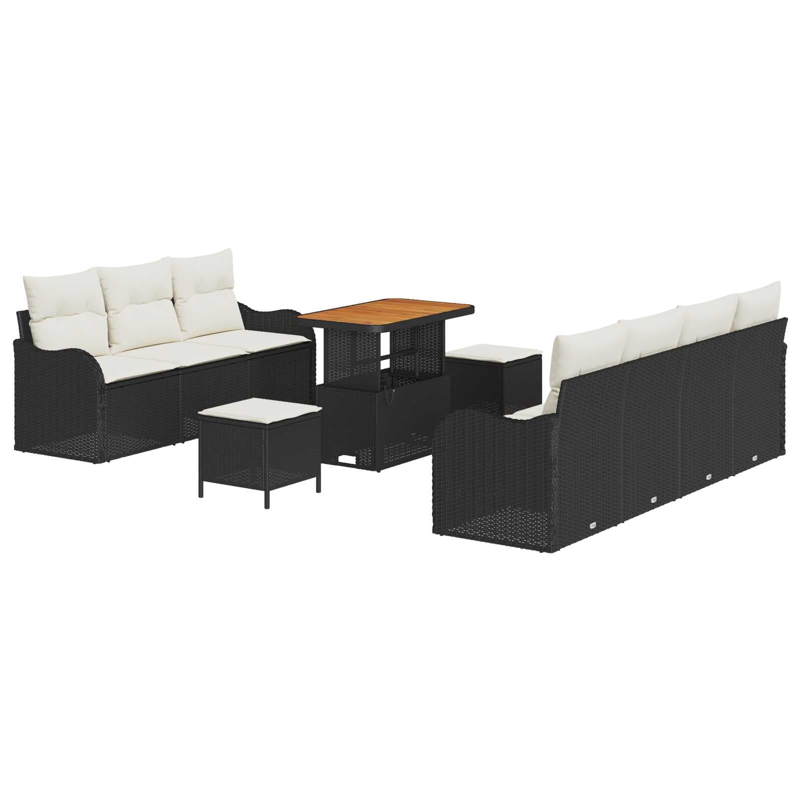 vidaXL Conjunto de Sofá de Jardim com Almofada 10 Peças Preto Vime Pe - 3625148082