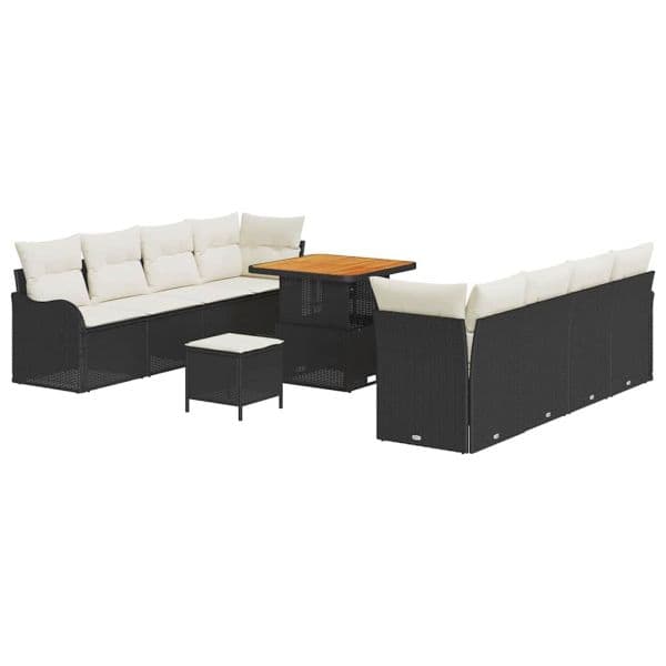 vidaXL Conjunto de Sofá de Jardim com Almofada 11 Peças Preto Vime Pe - 2826545725