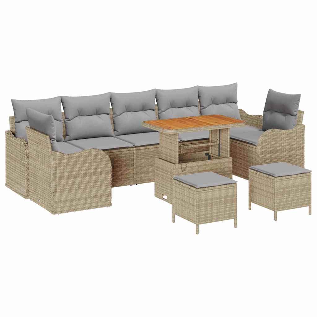 vidaXL Conjunto de Sofá de Jardim com Almofada 10 Peças Bege Vime Pe - 1615304728
