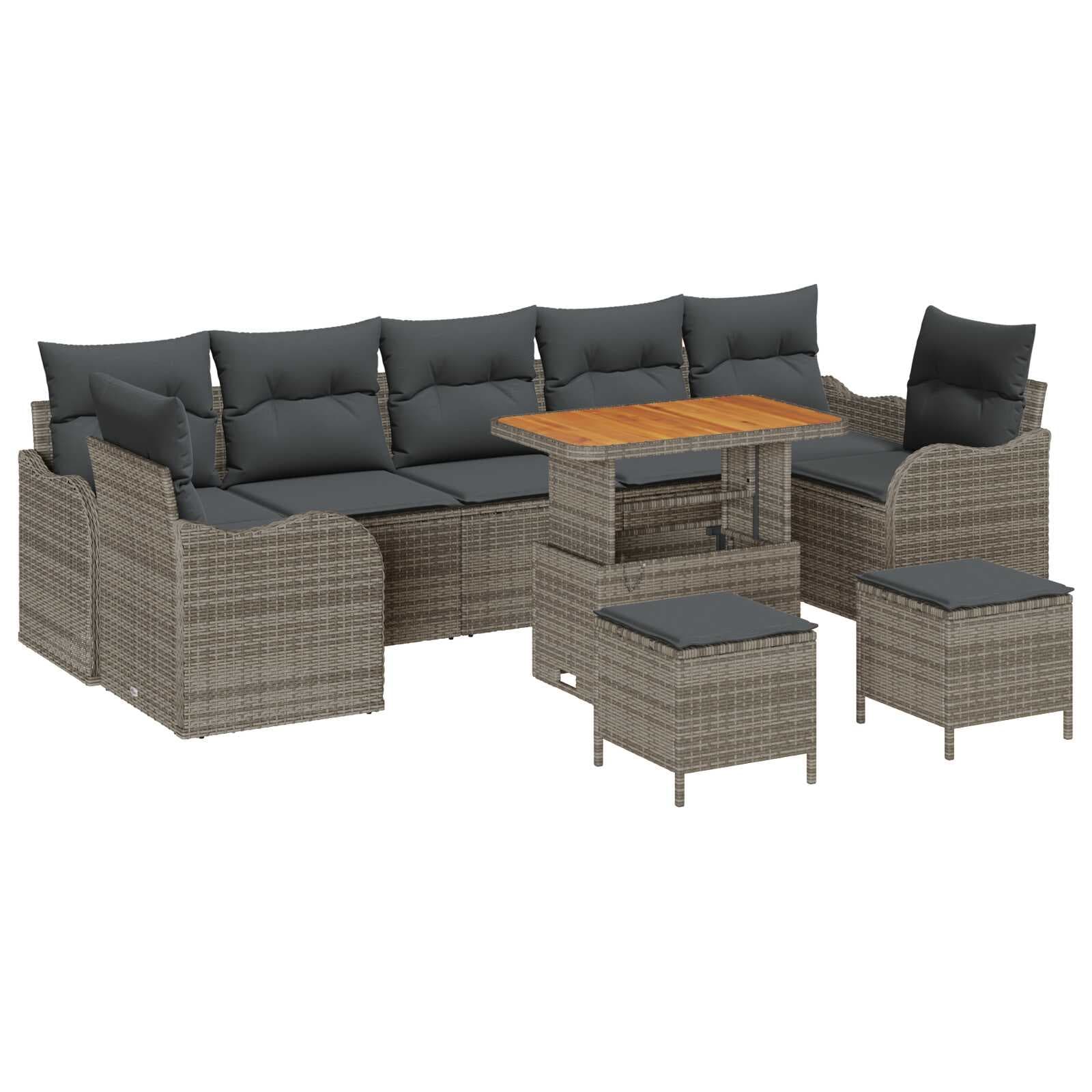 vidaXL Conjunto de Sofá de Jardim com Almofada 10 Peças Cinzeto Vime Pe - 390113422