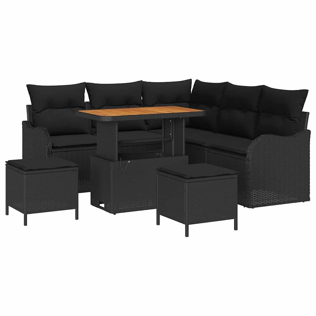 vidaXL Conjunto de Sofá de Jardim com almofada 8 pcs Preto vime PE