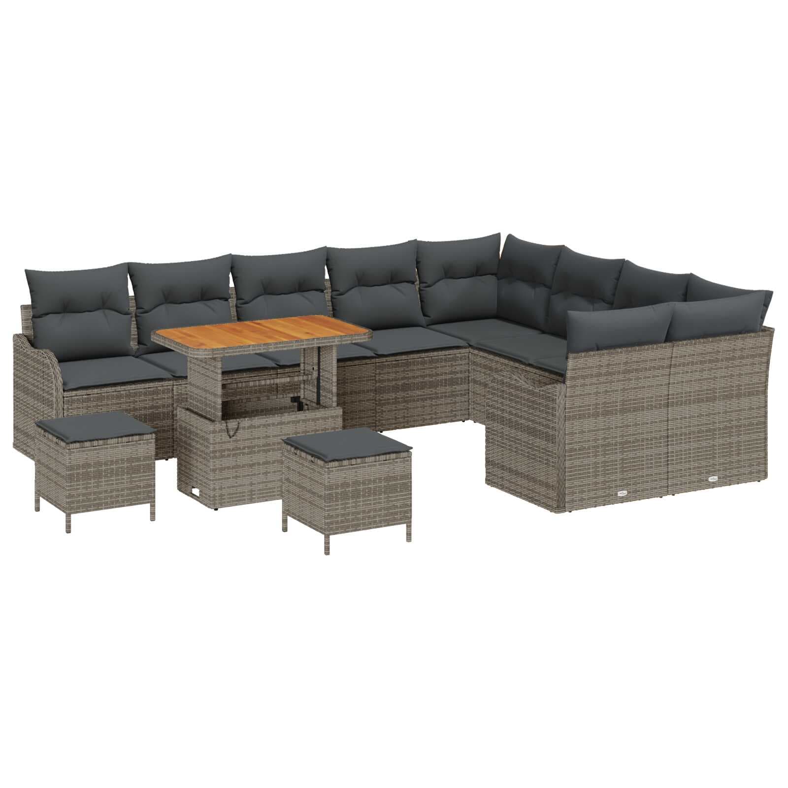 vidaXL Conjunto de Sofá de Jardim com Almofada 12 Peças Cinzeto Vime Pe - 4230475636