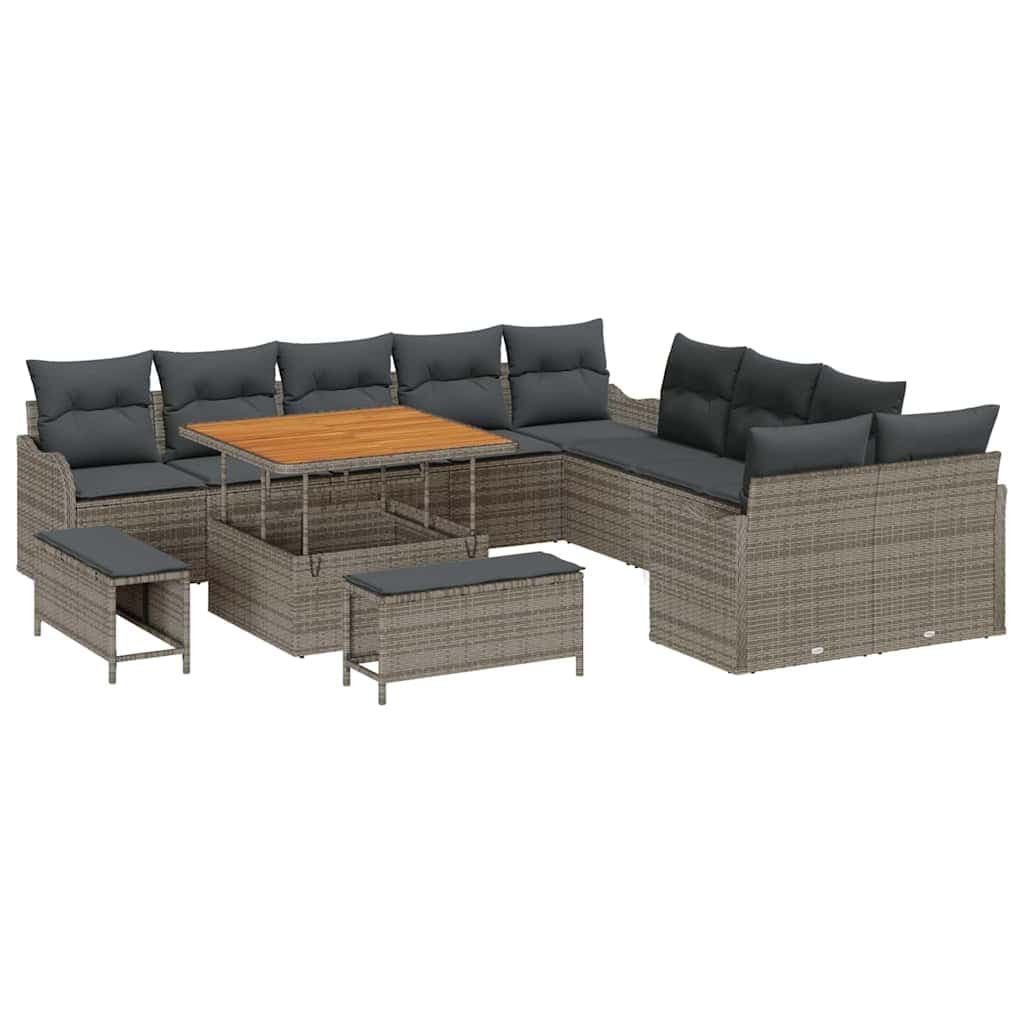 vidaXL Conjunto de Sofá de Jardim 13 Peças Cinzeto Vime Pe - 3845971509