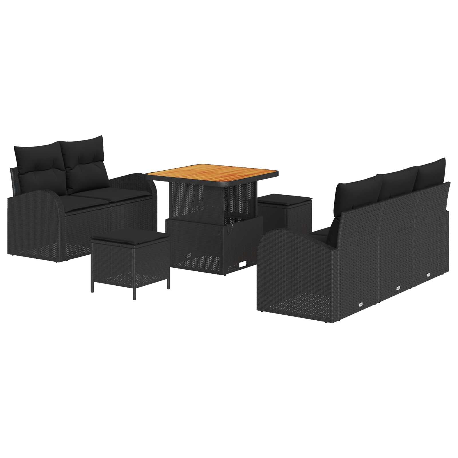 vidaXL Conjunto de Sofá de Jardim com almofada 8 pcs Preto vime PE