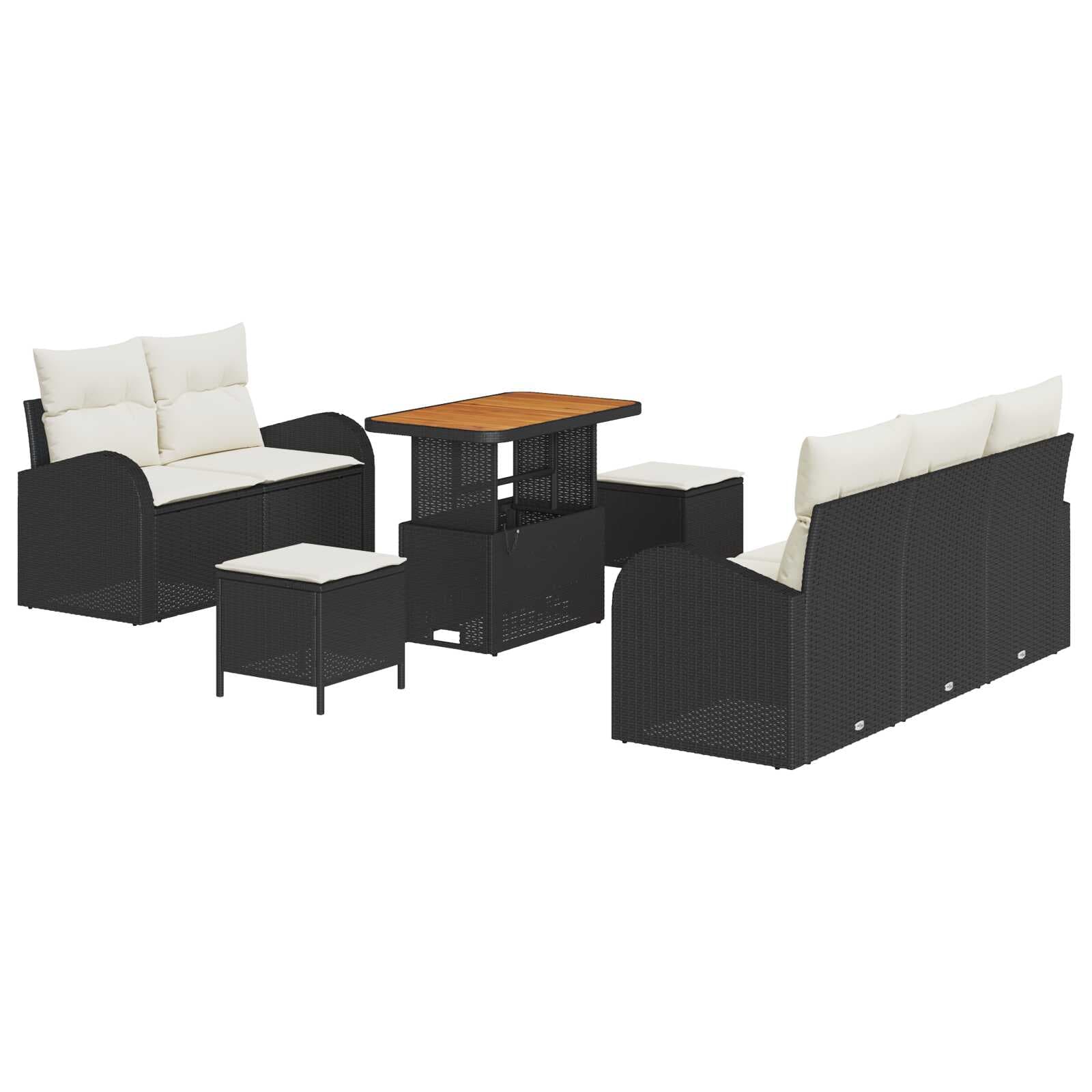 vidaXL Conjunto de Sofá de Jardim com Almofada 8 Peças Preto Vime Pe - 2526061122