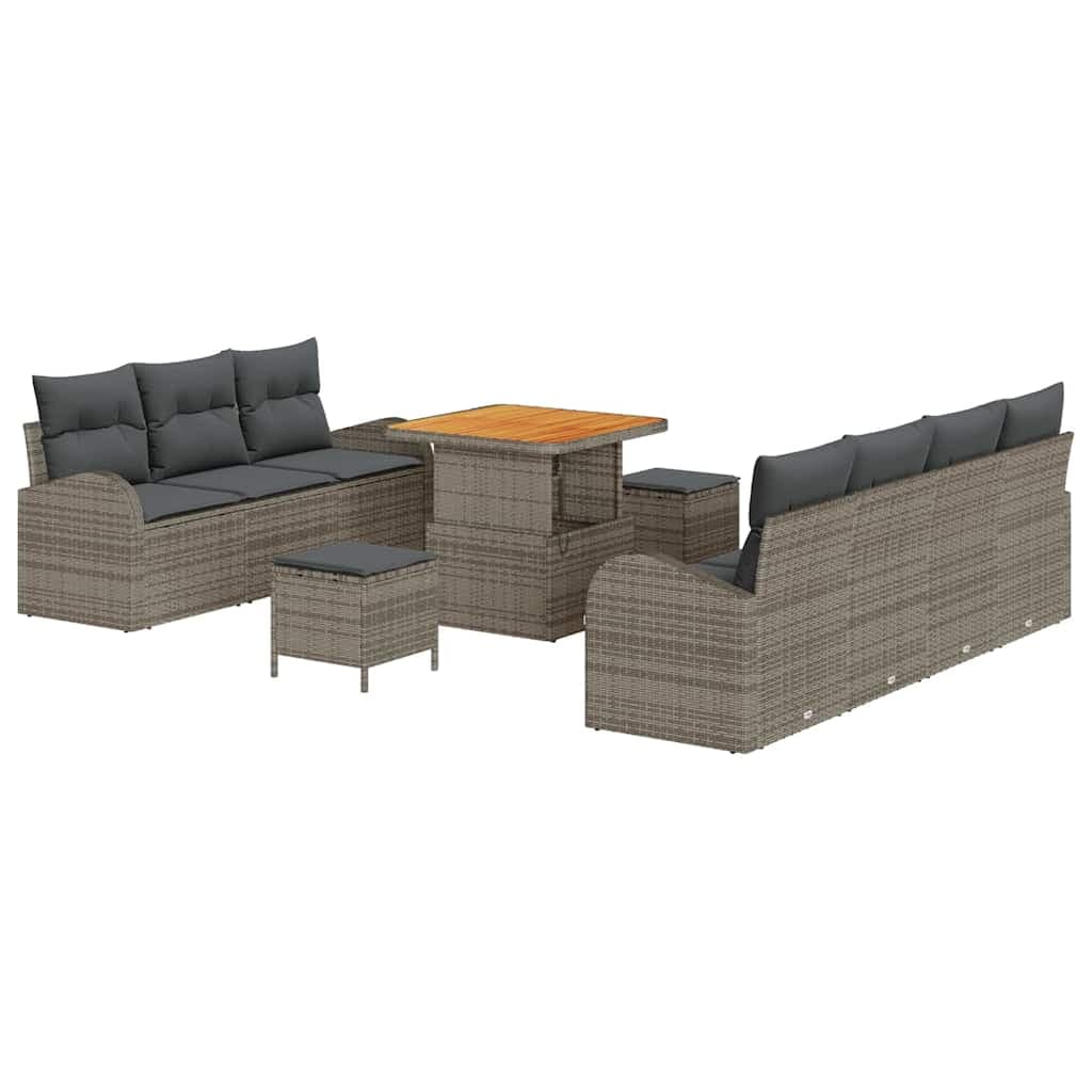 vidaXL Conjunto de Sofá de Jardim com almofada 10 pcs Cinzeto vime PE
